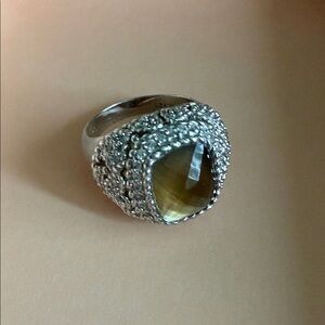 Judith Ripka Silver Ring with Champagne Smoky Topaz.  Mint condition